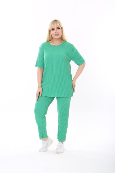 ModaSehle Дамски костюм с къс ръкав, еластична талия, цепка, удобен двоен камизолен костюм