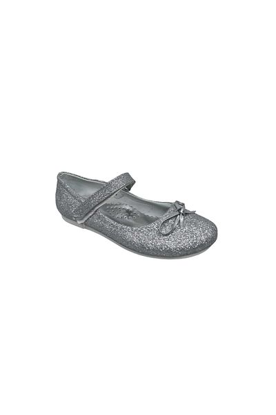Zerhan 100 Baby Girl Gray Glittery Bow and Velcro Ballerinas