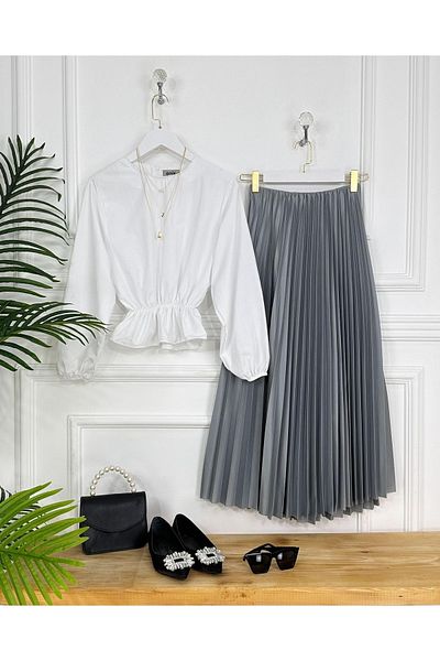 MODA GÜLAY Slim Pleated Leather Skirt