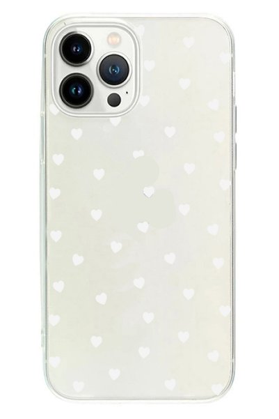 Powerfox iPhone 14 Pro Max Compatible White Hearts Transparent Phone Case