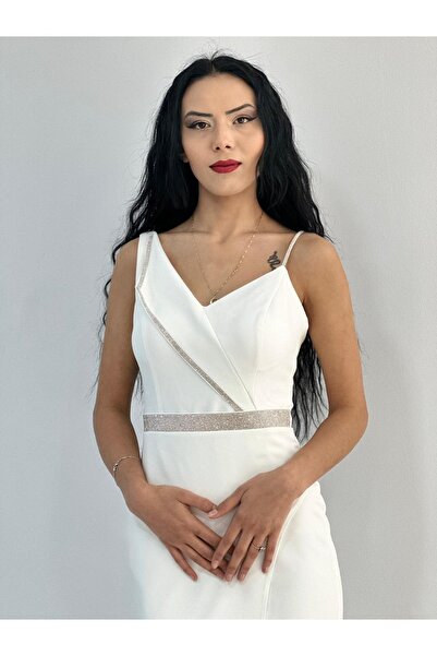 Dans Taş Işlemeli Derin Yırtmaç Ve Omuz Detaylı Abiye Mezuniyet Nikah Elbisesi