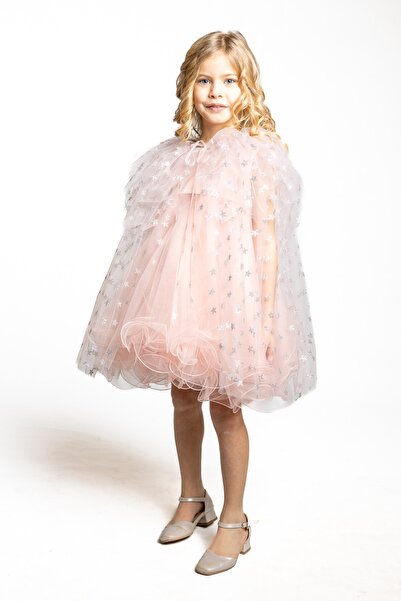 NAGİHAN Özel Tasarım Yakası Kat Kat Sim Tüllü Pelerinli Kız Çocuk Özel Gün El...