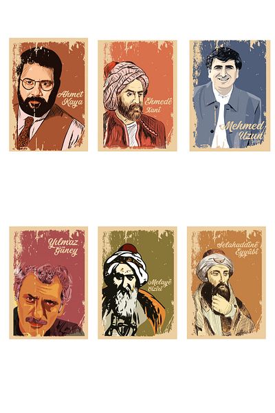 ZERYA Set de blocnote ilustrate celebrități kurdești-indomabil Güney-ahmet Kaya-ehmedê Xani-selahattin eyyubi-seti