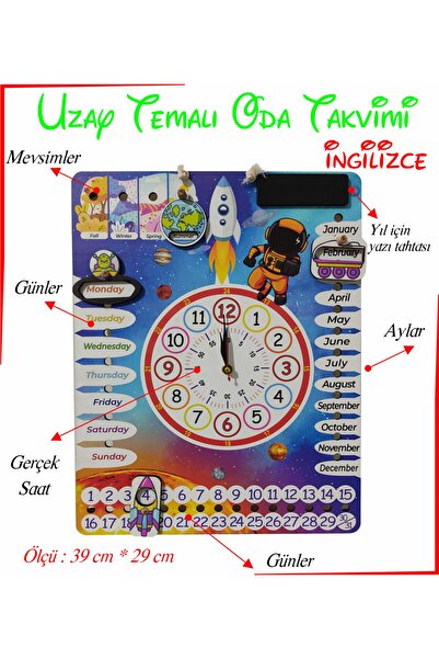 Ankebut تقويم حائط على شكل كوكب إنجليزي لغرفة الأطفال مع ساعة حقيقية