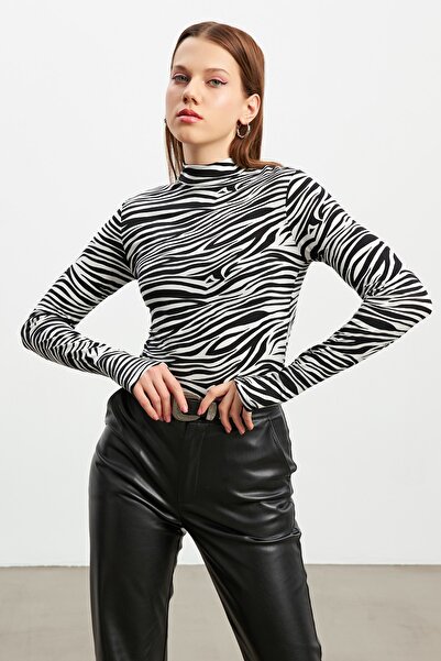 Bipantolon Women's Black and White Zebra Pattern Finger Detail Body
