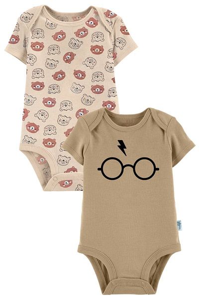 MAHFEL 2-Piece 100% Cotton Organic Printed Snap Fastener Baby Bodysuit