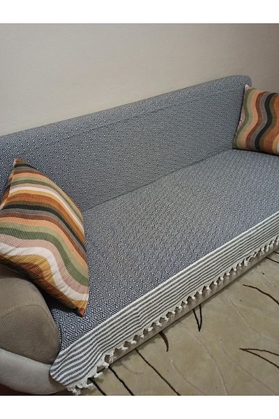 Genç Uludağ Organic Arm Cover - Gray 170X220 Cm, Buldan Diaper, Cotton Sofa Shawl and Sofa Sofa Bed