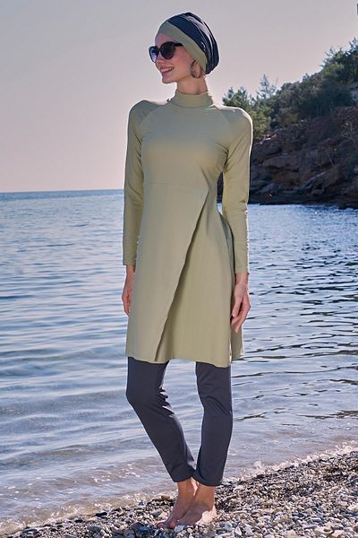 Ruko Maio Women's Long Sleeve Double Breasted Lycra Green Hijab Swimsuit 2c3t1n02