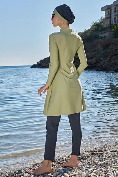 Ruko Maio Women's Long Sleeve Double Breasted Lycra Green Hijab Swimsuit 2c3t1n02
