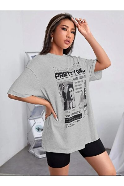 ALİKA Tricou unisex supradimensionat cu imprimeu Pretty Girl