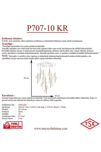 Eray Aydınlatma P7077-10 10lu Krom Sarkıt Led Avize
