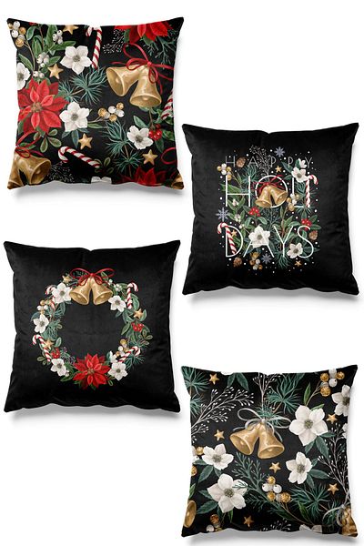 Pilloveland Set de 4 huse de pernă din piele intoarsa cu model clopot de Craciun imprimate pe doua fete Craciun Craciun
