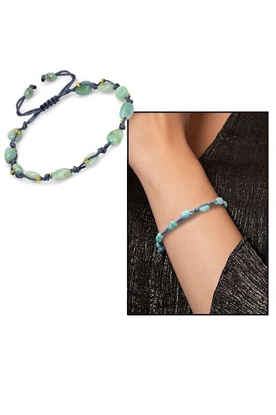 Tesbihane Macrame Braided Natural Cut Dorica Ball Detailed Amazonite Natural Stone Women's Bracelet
