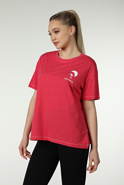 defys Γυναικείο μπλουζάκι με στάμπα μπροστά και πίσω με κοντό μανίκι Crew λαιμόκοψη Oversized Oversized Φούξια