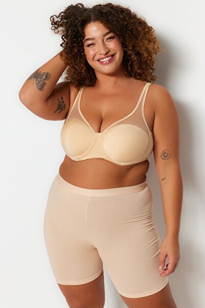 Trendyol Curve Podprsenka s pevnou podprsenkou s detailným sieťovaným detailom, žehliteľná podprsenka veľkej veľkosti TBBAW23CW00004