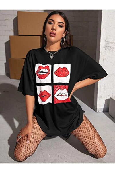 ALİKA Μπλουζάκι Unisex Oversize Lips Printed