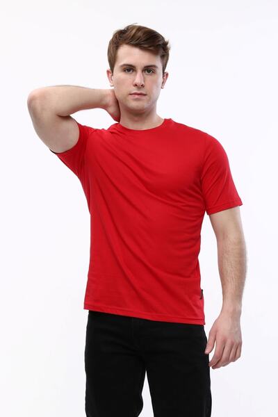 Uniprom Ανδρικό μπλουζάκι με λαιμόκοψη 100% βαμβακερό κόκκινο