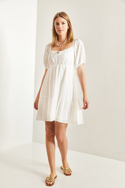 Bianco Lucci Women's Collar Tied Scallop Fabric Dress