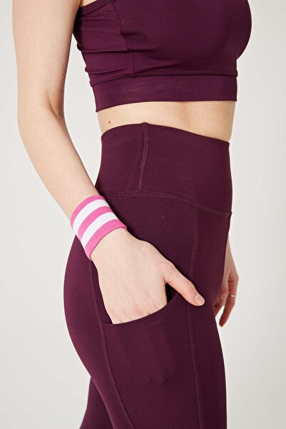 ENNA MODA Mürdüm Moru Yüksek Bel Çift Cepli Toparlayıcı Spor Şort Ve Bra Set