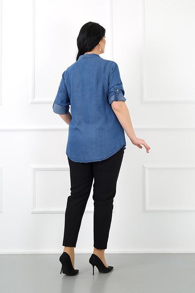 By Alba Collection Blugi cu buzunare dublu pentru femei, cămașă de mărime mare