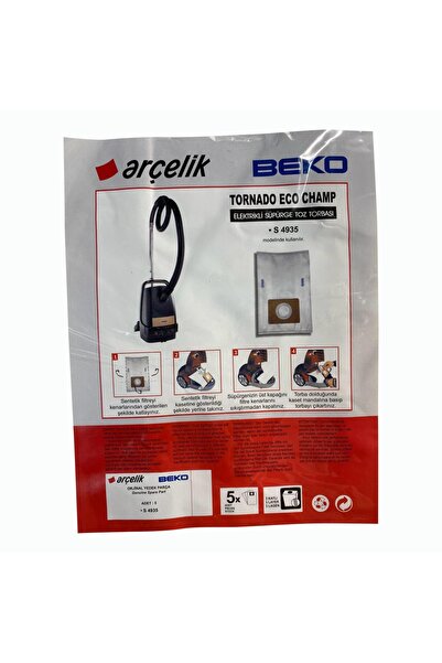 Arçelik S 4935 Tornadoeco Orjinal Elektrikli Süpürge Toz Torbası (5 Adet)