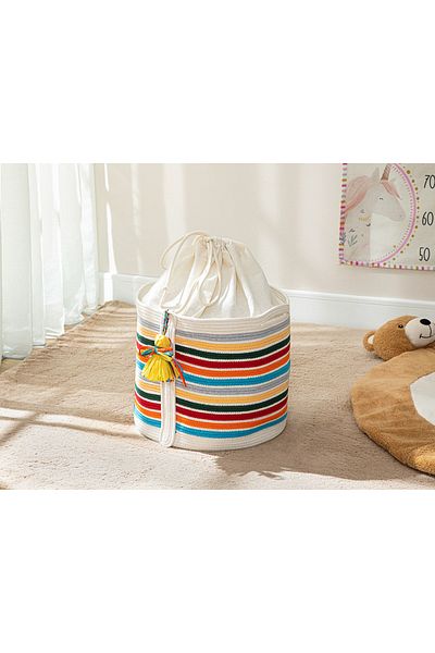 English Home سلة ألعاب قطنية مخططة متعددة الألوان مقاس 35 × 30 سم