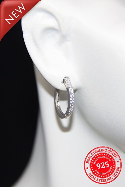 Jewelry For Light , 925 Ayar Gümüş, 15mm Huggies, Taşlı, Halka Küpe