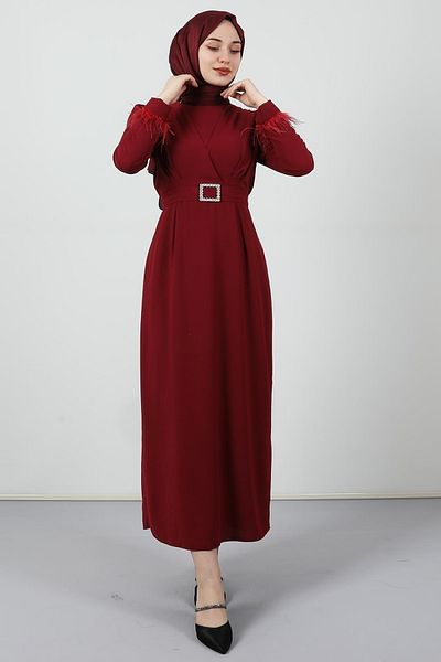 Giza Giyim Φόρεμα με λεπτομέρεια Hijab Claret Red