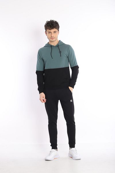 NEED LİFE Men's Black-oil Hooded Kangaroo Pocket Sweatshirt