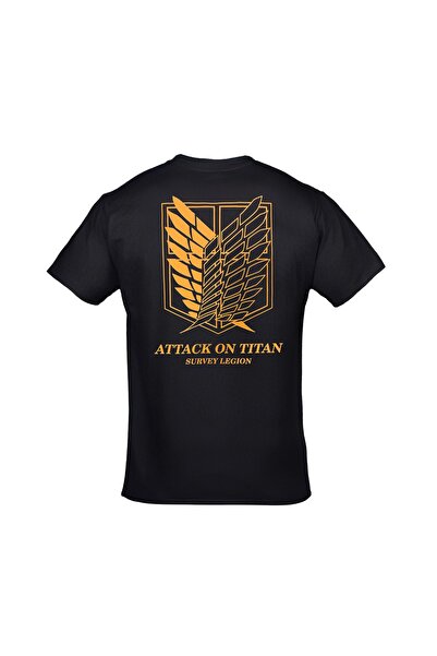 Orijin Tekstil Attack On Titan Survey Legion - Unisex Black T-Shirt, Front and Back Printed