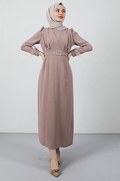 Giza Giyim Πούδρα φόρεμα Hijab Λεπτομέρεια με πούπουλα