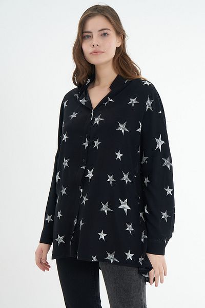 Pattaya Women's Black Oversize Viscose Long Sleeve Shirt P21s201-2260