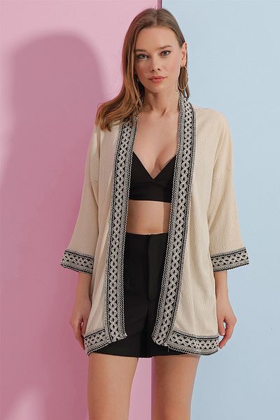 Pattaya Damen-Kimono mit Streifenstickerei P23s191-1331