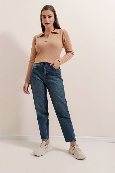 Pattaya Women's Polo Neck Ribbed Crop Blouse P22w191-5421