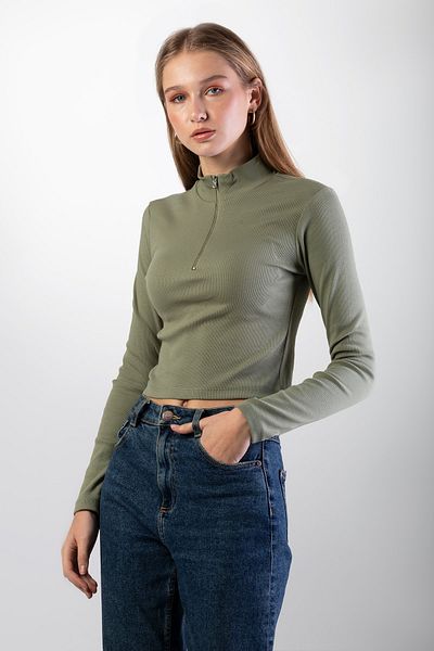 Pattaya Gerippte, langärmlige Crop-Bluse für Damen P21s201-2319