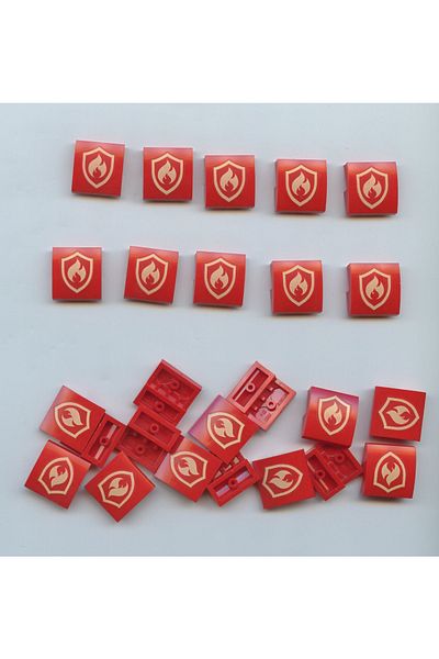 LEGO Original Accessory Custom Slope Curved 2 X 2 Printed Slope Tile Red Fire Department Logo 2 Pieces