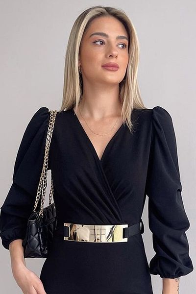 vuvutasarım New Season Mirrored Belt Gift Slit Λεπτομερές κοντό μανίκι διπλό στήθος γιακά κρεπ υφασμάτινο μολύβι φόρεμα 074