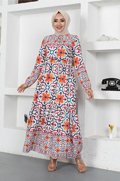 benguen 2384 Φούξια φόρεμα Hijab Viscose με σχέδιο