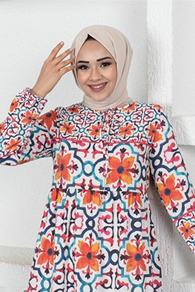 benguen 2384 Φούξια φόρεμα Hijab Viscose με σχέδιο