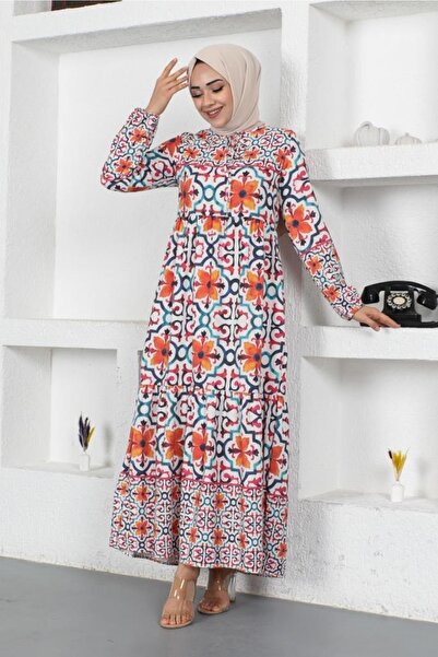 benguen 2384 Φούξια φόρεμα Hijab Viscose με σχέδιο