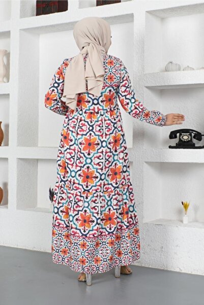 benguen 2384 Φούξια φόρεμα Hijab Viscose με σχέδιο