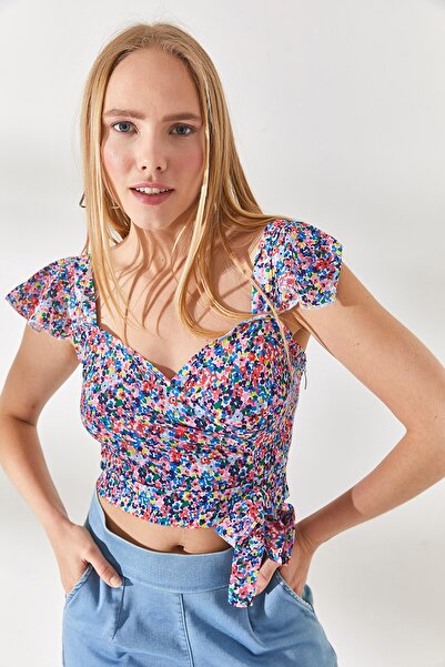 Olalook Dámska viacfarebná blúzka s bočným zipsom s detailmi Mos krepová blúzka BLZ-19001463