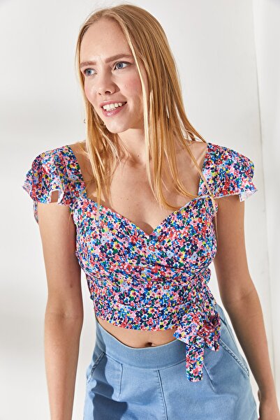 Olalook Dámska viacfarebná blúzka s bočným zipsom s detailmi Mos krepová blúzka BLZ-19001463