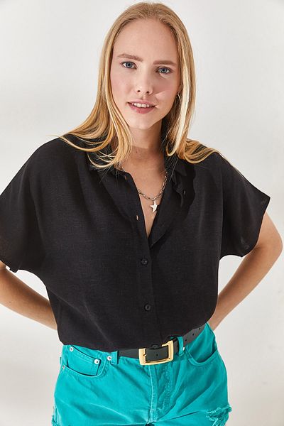 Olalook Dámská oversize plátěná košile Black Bat Oversize GML-19001109