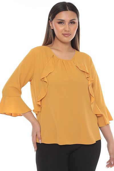 Selent Women's Round Neck Flounce Three-Quarter Sleeve Plus Size Blouse