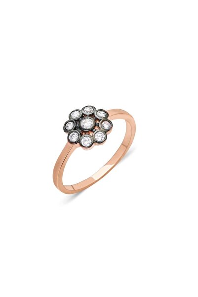 Aykat Kadın Elmas Modeli Rose Gümüş Yüzük Çiçek Motifli 925 Ayar Yzk-335