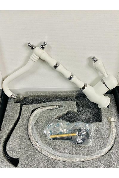 Class Armatür White Chrome Patterned Kitchen Sink Faucet