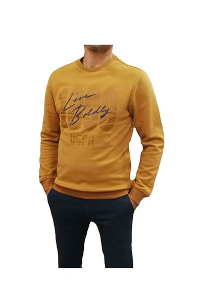 U.S. Polo Assn. U.S. Polo 1890 Printed Bsk. Collar Raised Sweat - Mustard - S