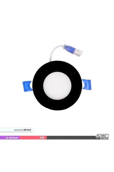 ACK Recessed Round Led Panel Fixture Black Body 6500k Daylight 3w