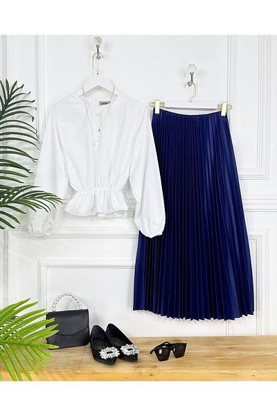 MODA GÜLAY Slim Pleated Leather Skirt